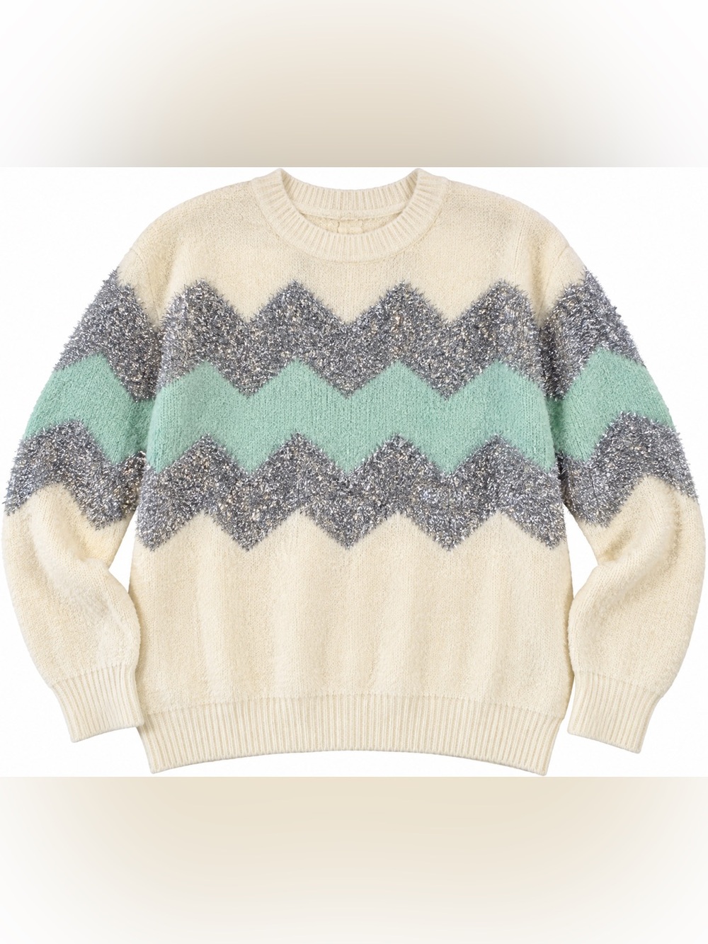 HYFVE HYFVE HYFVE Large Soft Cream with Silver and Soft Turquoise Tinsel Pattern
